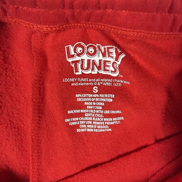 Looney Tunes Sweatpants Womens Small Red Fleece Characters Logo Wear - Picture 2 of 7